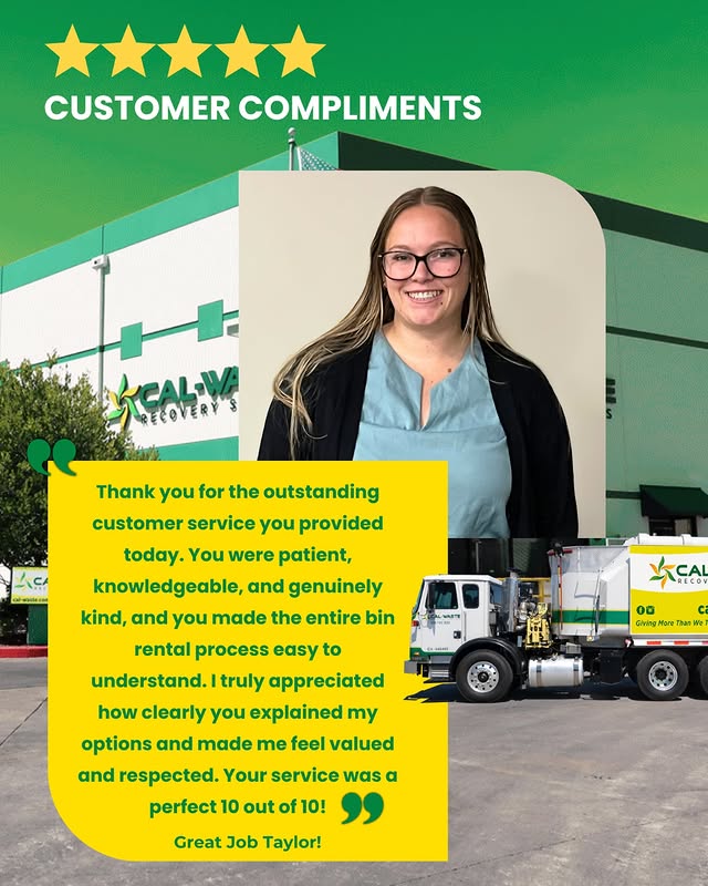 Cal-Waste customer compliments testimonial graphic